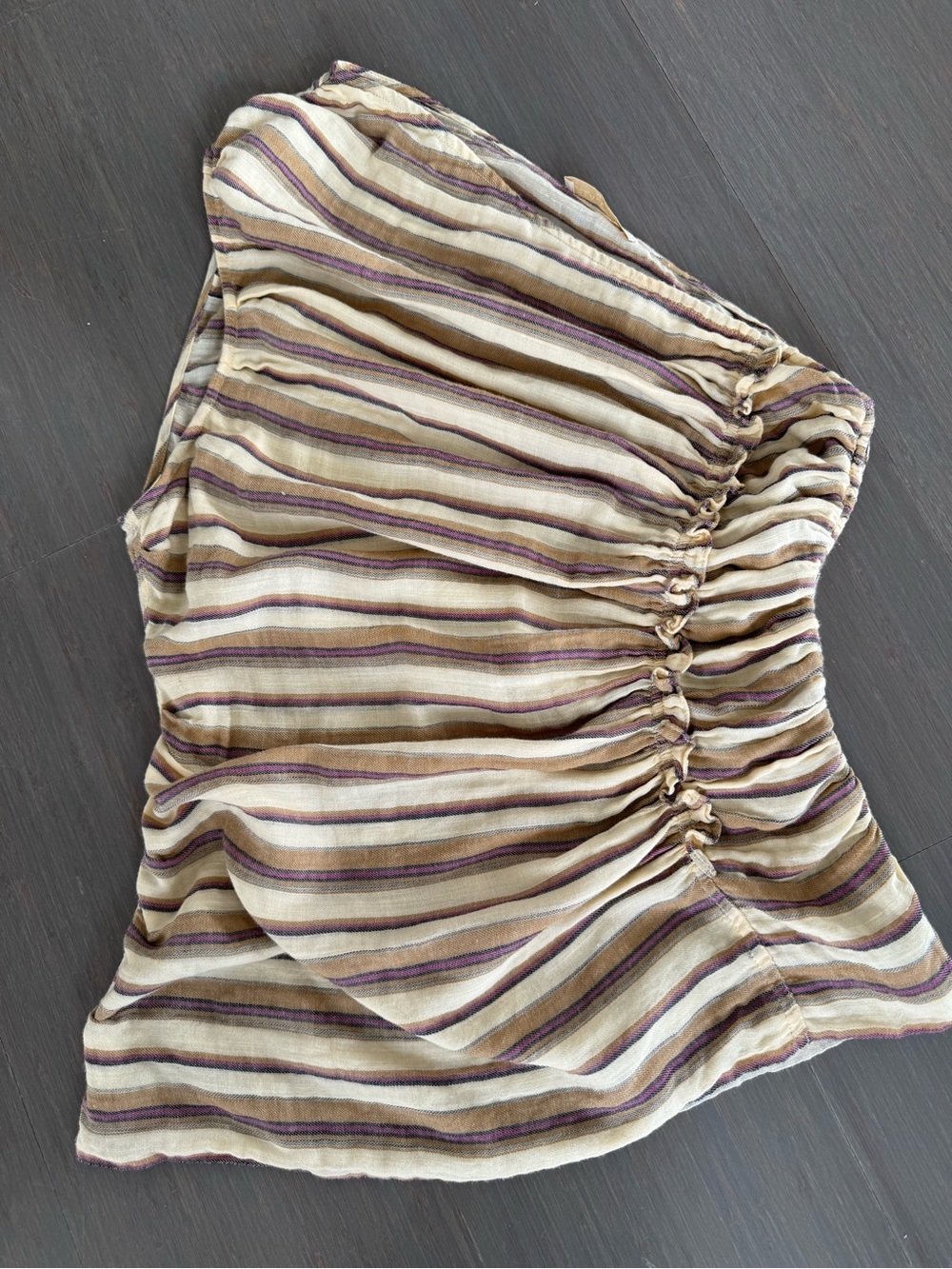 Ulla Johnson One-Shoulder Striped Cream and Taupe Top - Picture 4 of 7